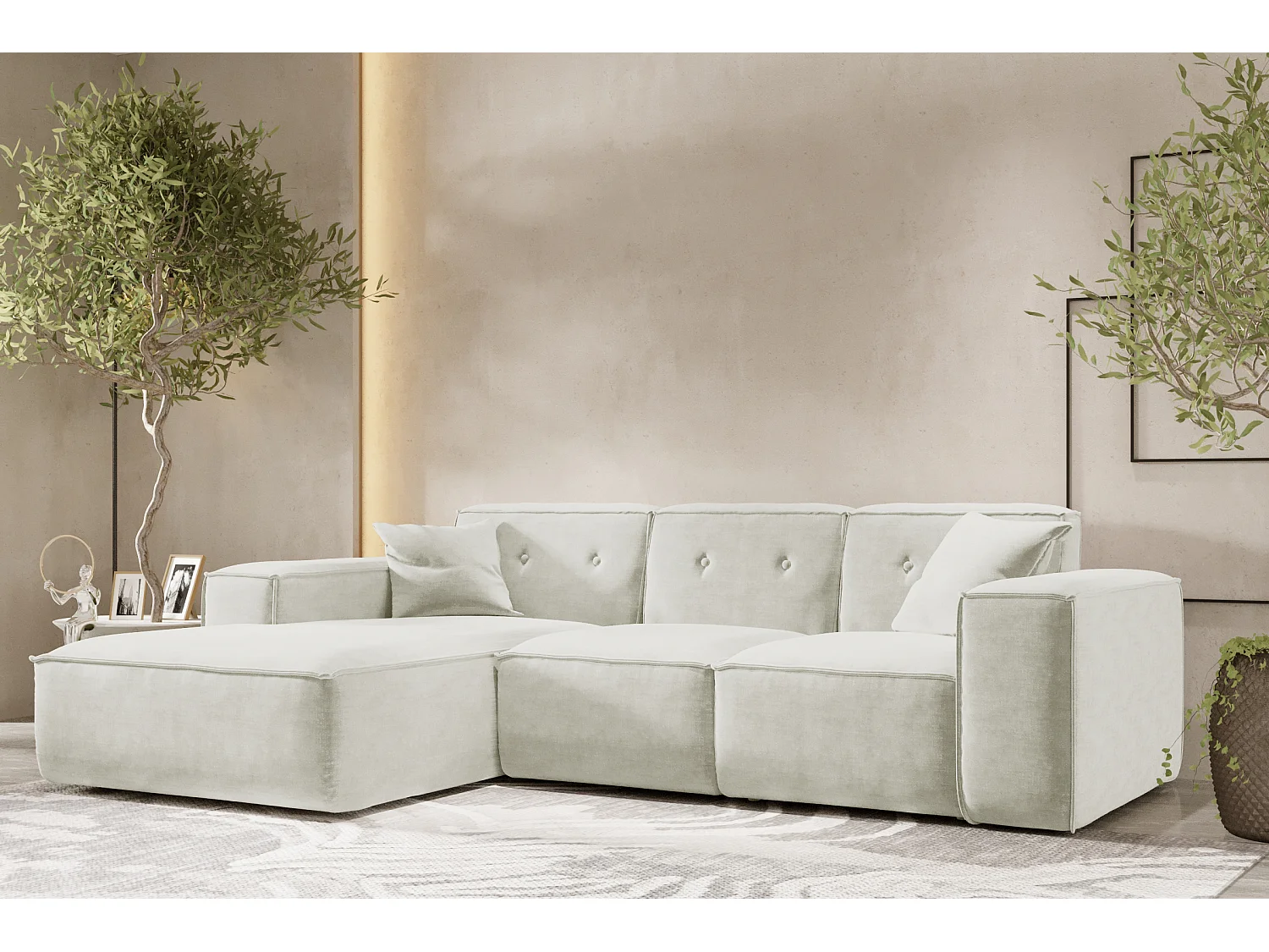 Canapé d'angle en L PULA, tissu Perfect Harmony, beige, gauche