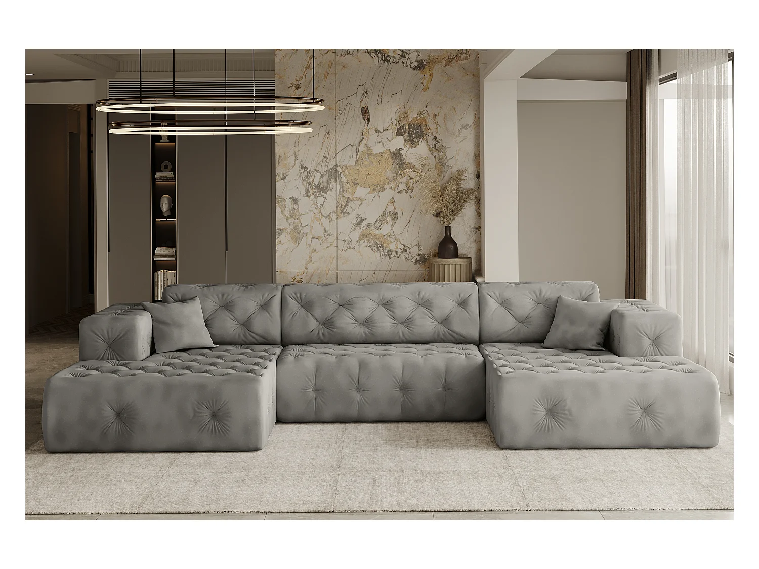 Ecksofa LUX U-Form, Stoff Whisper, Silber