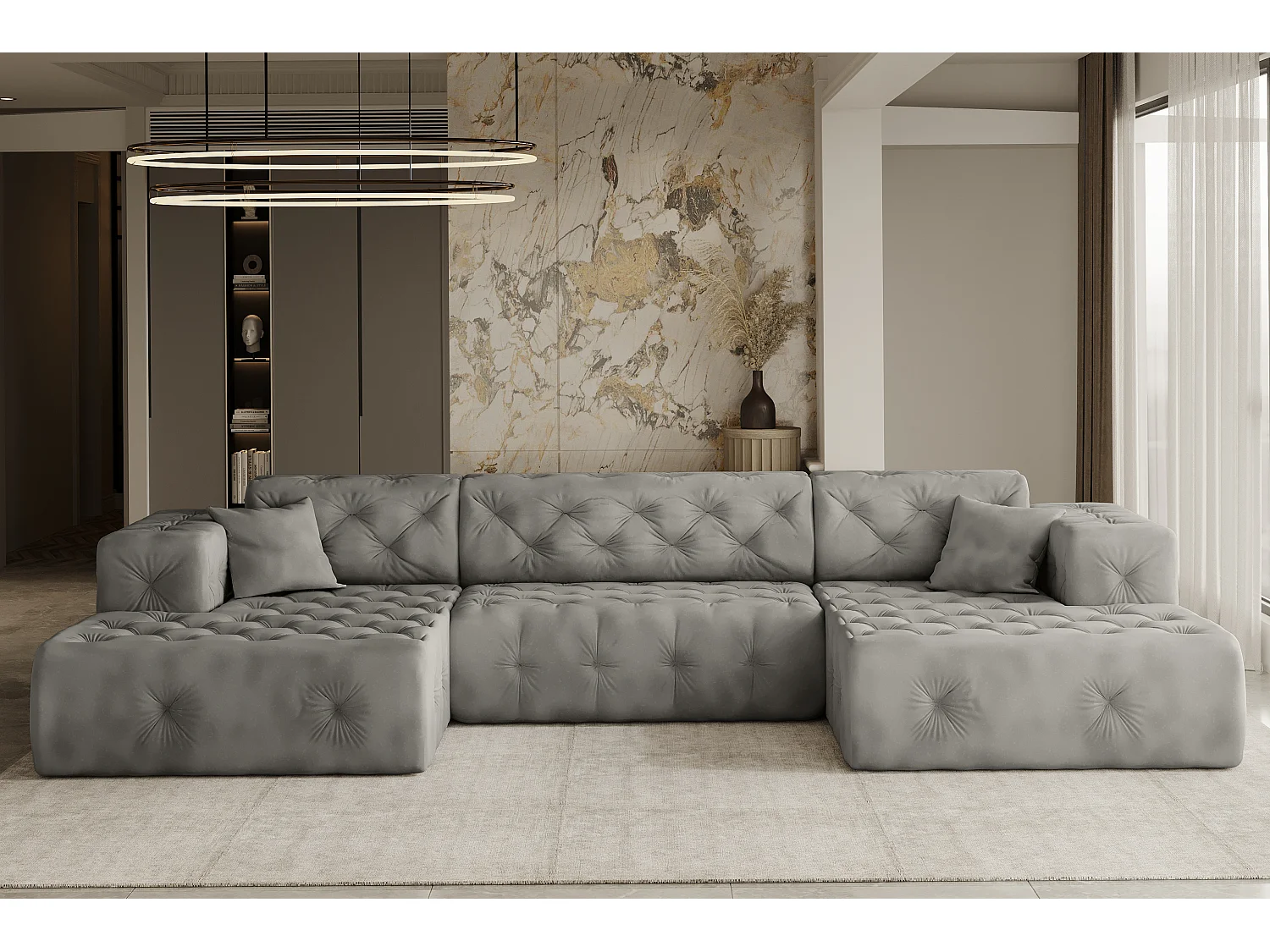 Ecksofa LUX U-Form, Stoff Whisper, Silber