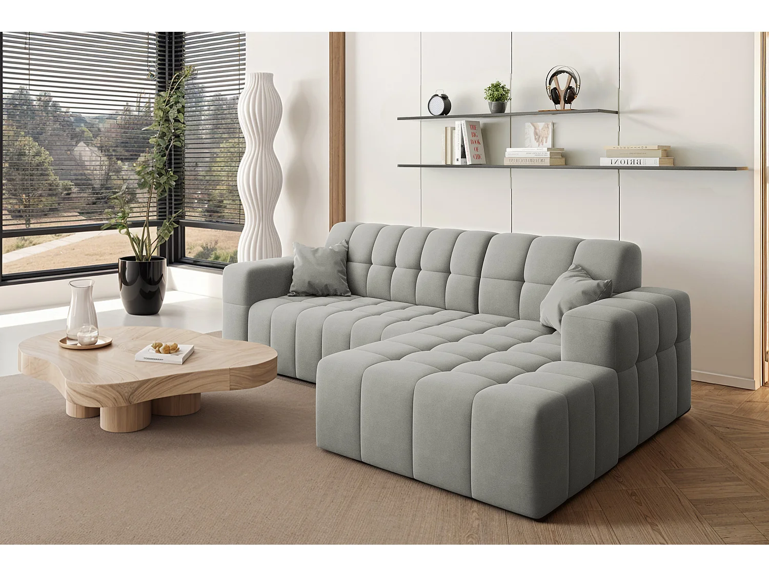 Ecksofa NIMES L-Form, Stoff Portland, Grau, Rechts