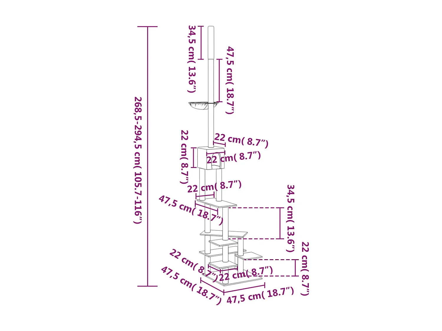 Prolenta Premium -  Arbre à chat du sol au plafond Crème 268,5-294,5 cm