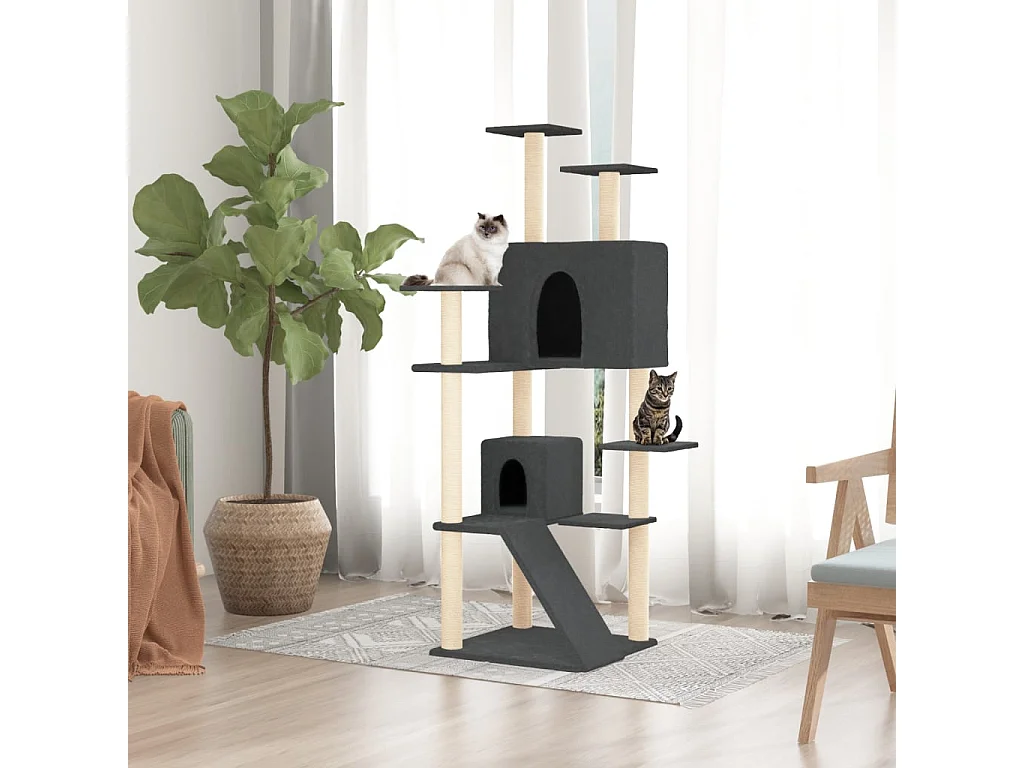 Hemet  Arbre à chat avec griffoirs en sisal Gris foncé 153 cm