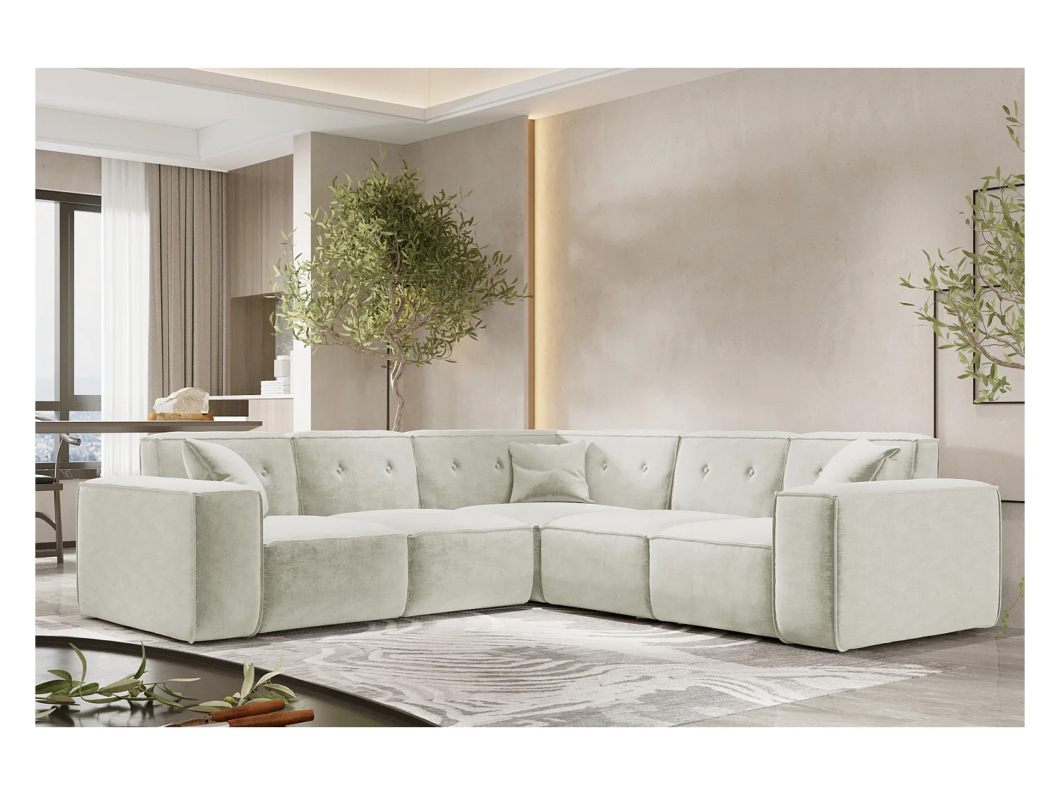 Canapé d'angle PULA, tissu Perfect Harmony, beige