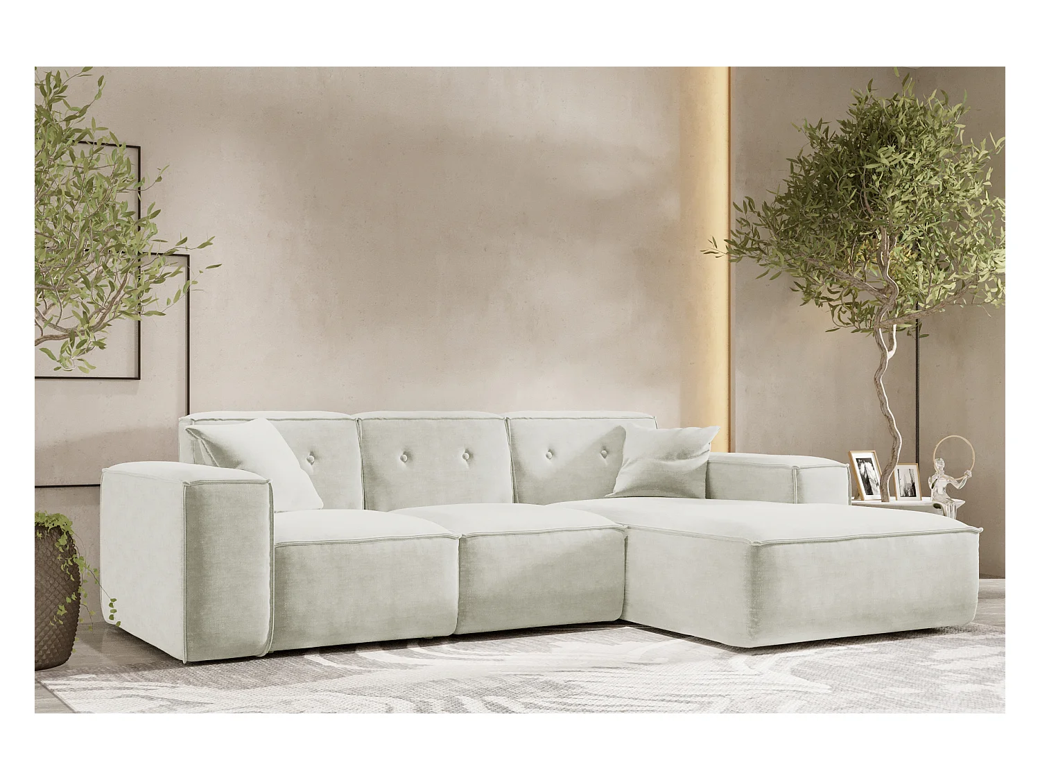 Canapé d'angle en L PULA, tissu Perfect Harmony, beige, droit