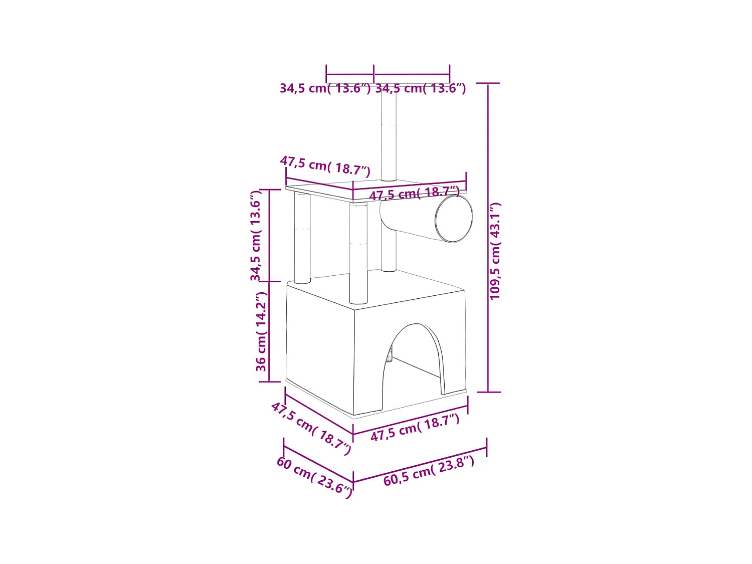 Tromsø  Arbre à chat avec griffoirs en sisal crème 109,5 cm