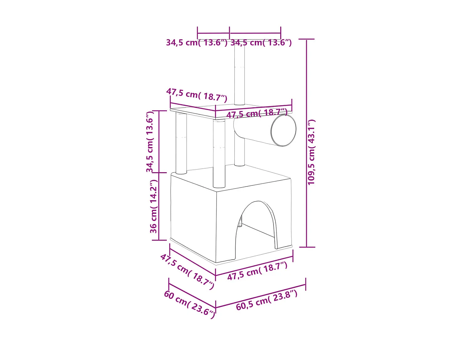 Tromsø  Arbre à chat avec griffoirs en sisal crème 109,5 cm