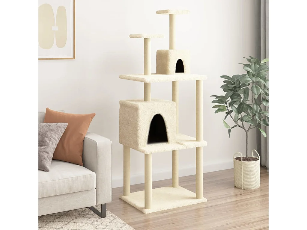 Bekk  Arbre à chat avec griffoirs en sisal Crème 167 cm