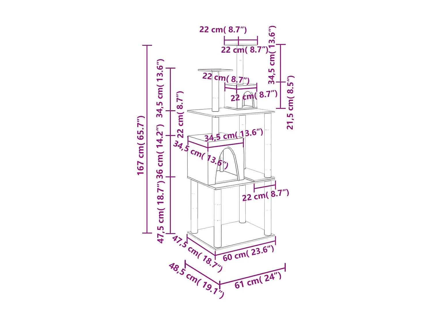 Bekk  Arbre à chat avec griffoirs en sisal Crème 167 cm