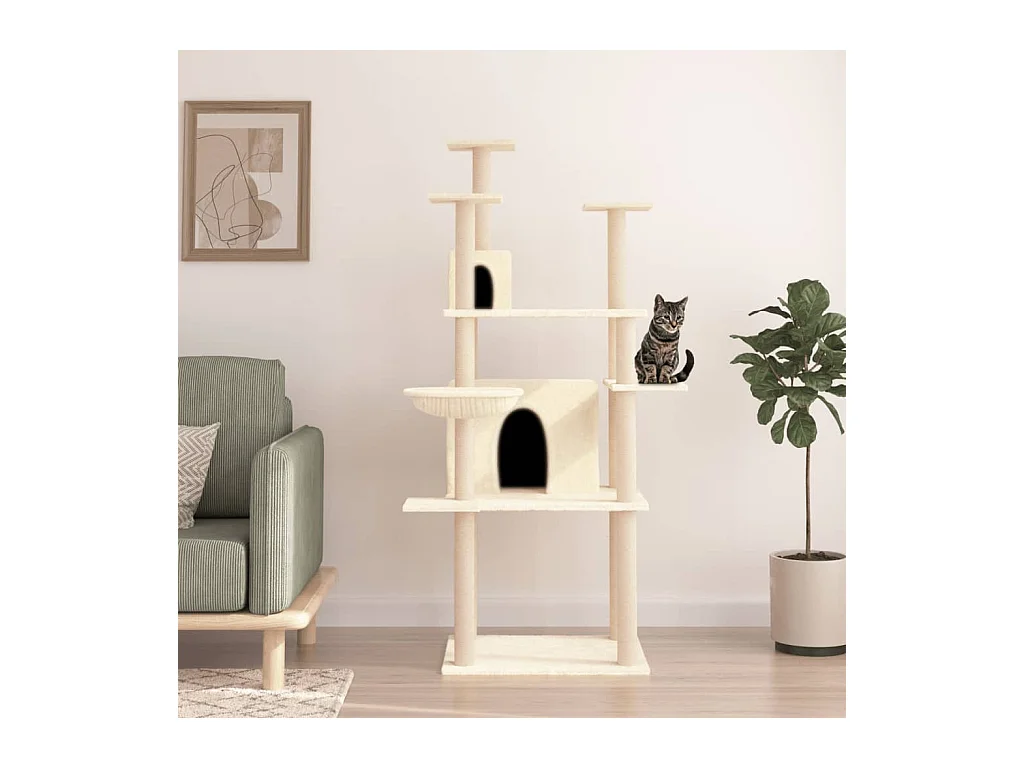 Sindar  Arbre à chat avec griffoirs en sisal Crème 166 cm