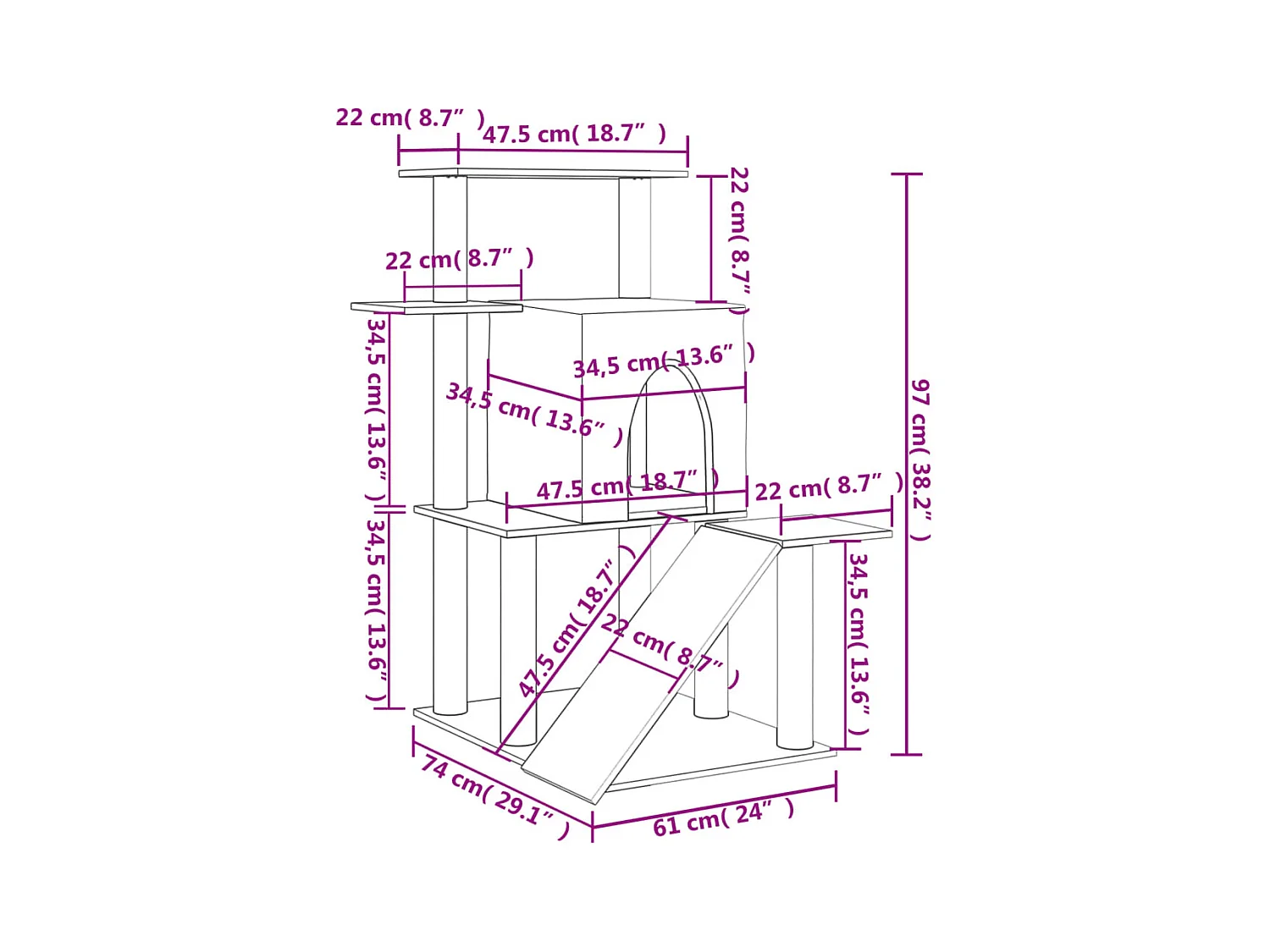 Mathis-Paul  Arbre à chat avec griffoirs en sisal crème 97 cm