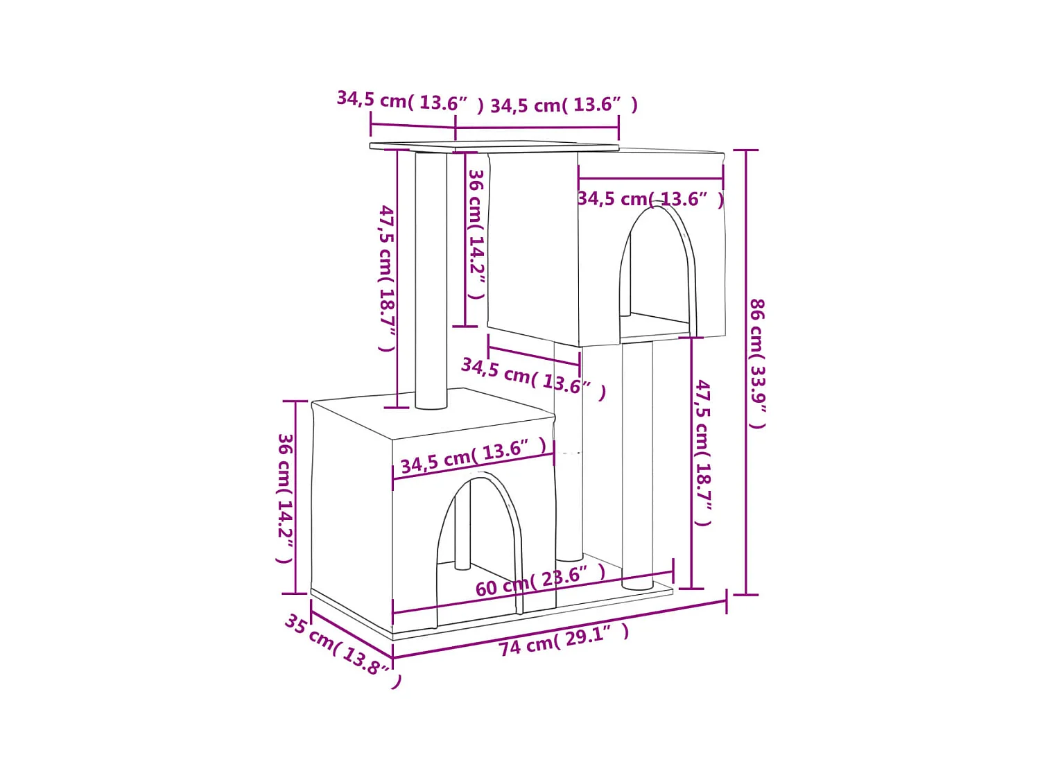 Leanna  Arbre à chat avec griffoirs en sisal Crème 86 cm