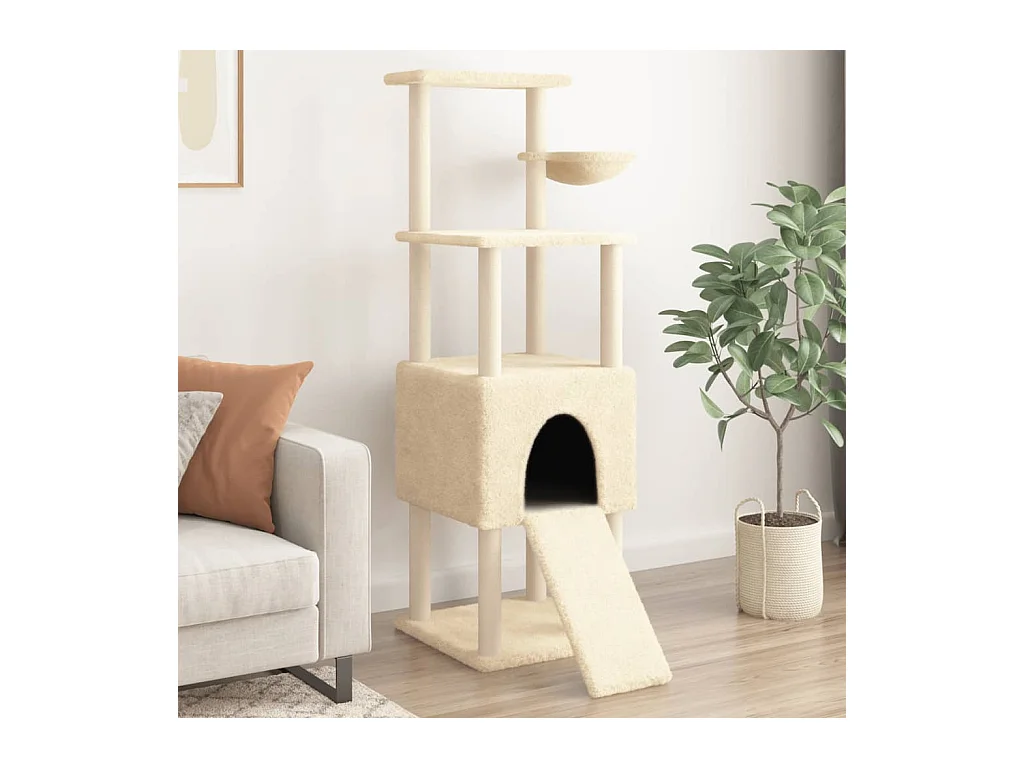 Andøy  Arbre à chat avec griffoirs en sisal Crème 153 cm