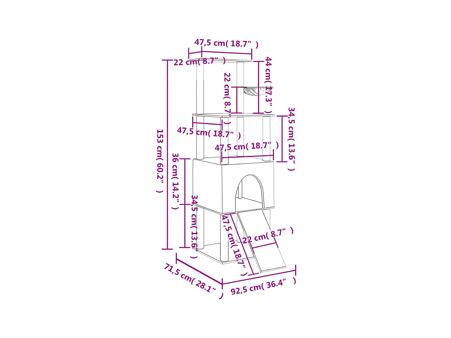 Andøy  Arbre à chat avec griffoirs en sisal Crème 153 cm