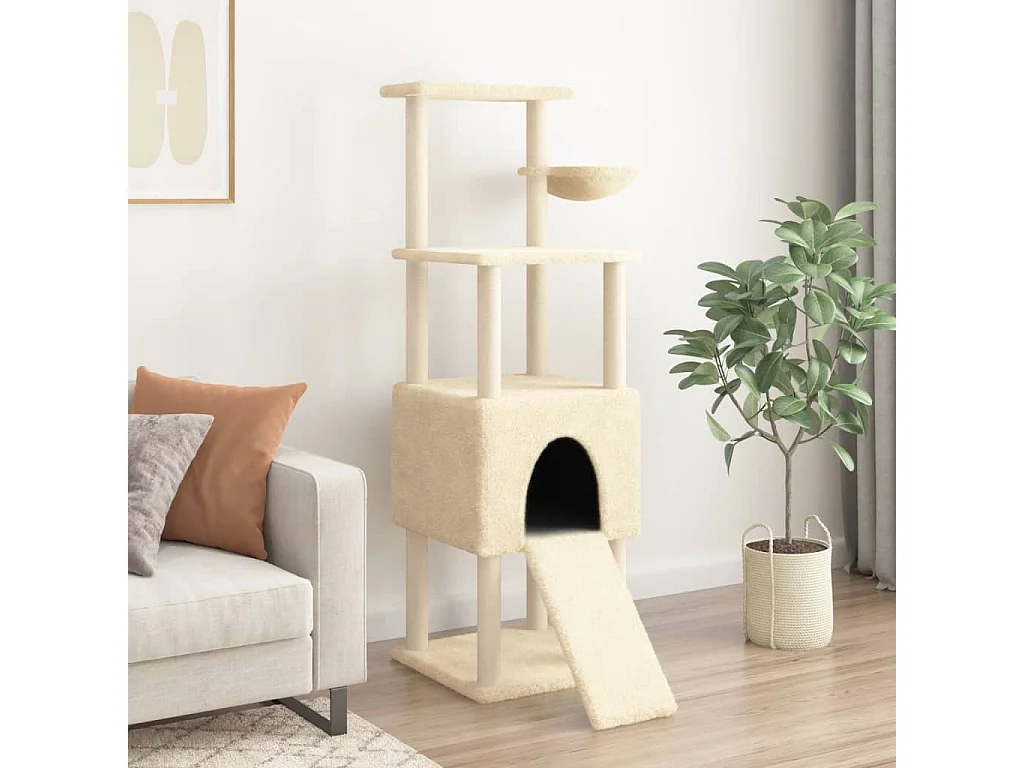 Andøy  Arbre à chat avec griffoirs en sisal Crème 153 cm