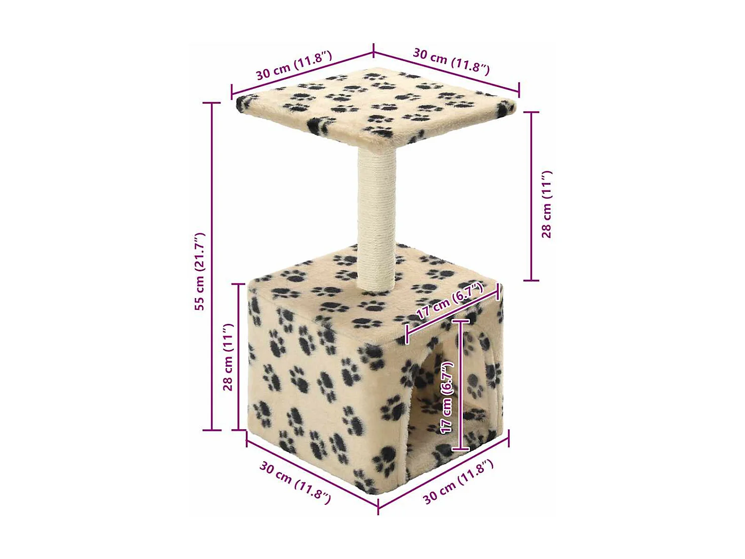 Sara Teresa  Rascador para gatos con poste de sisal 55 cm huellas beige