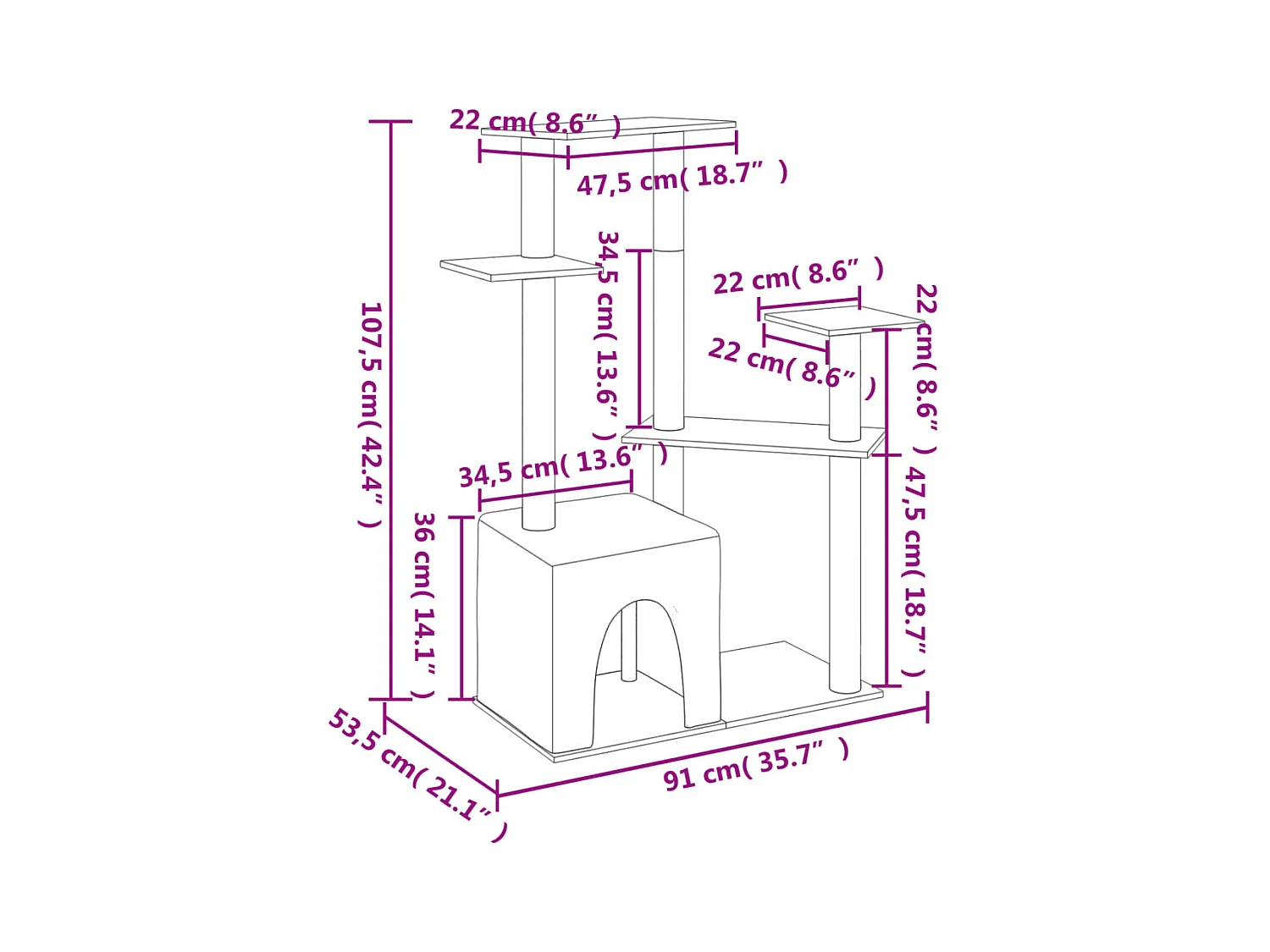 Eirisse  Arbre à chat avec griffoirs en sisal crème 107,5 cm