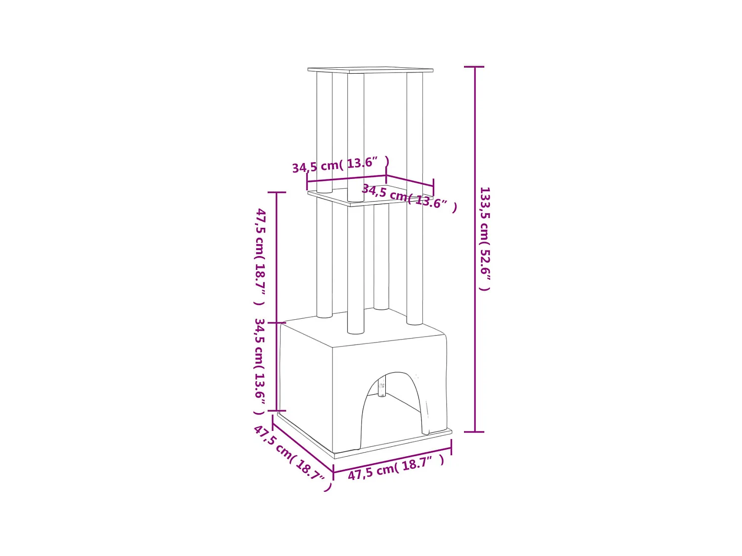 Hemiksem  Arbre à chat avec griffoirs en sisal Crème 133,5 cm