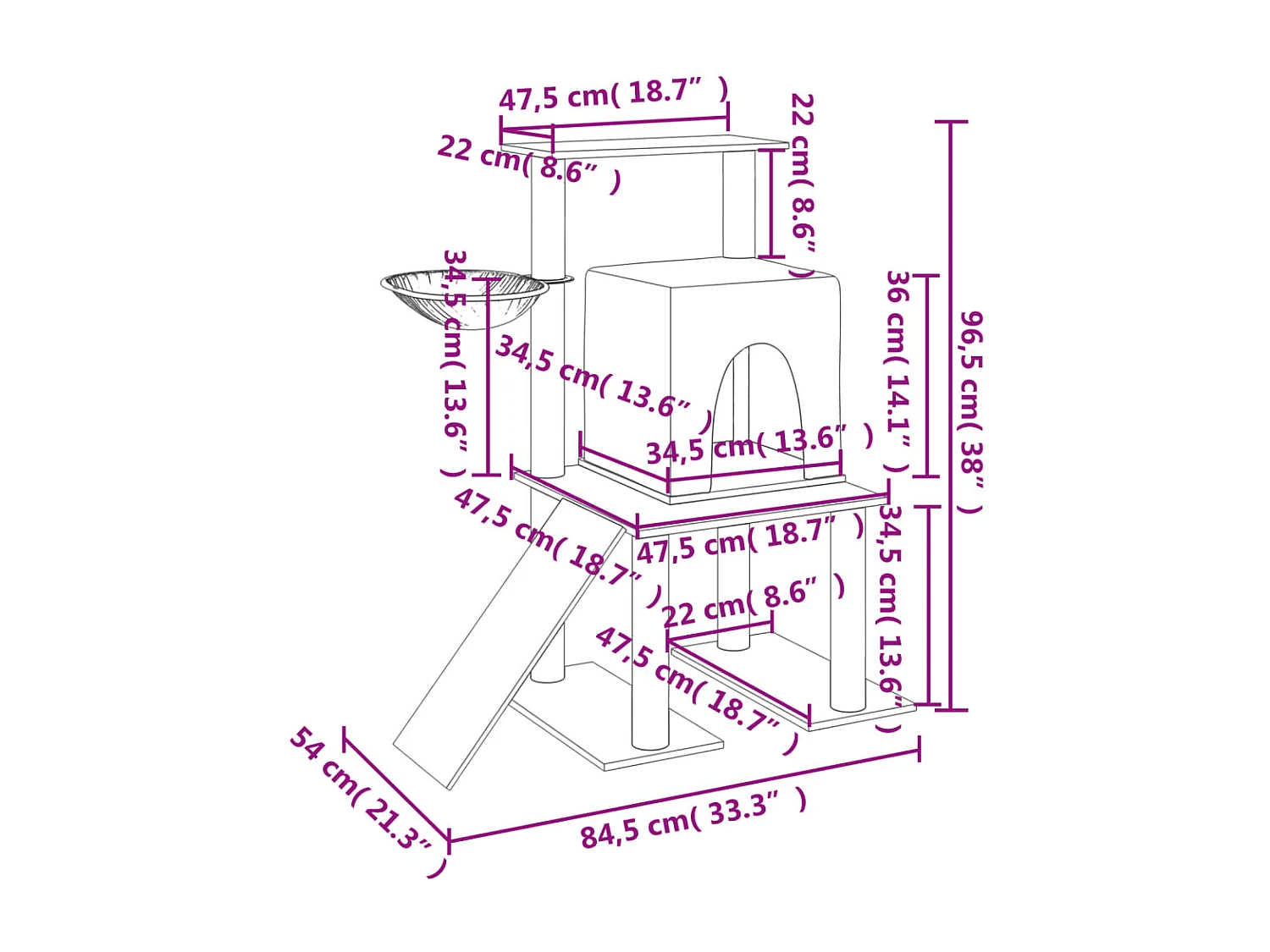 Anne-Lise  Arbre à chat avec griffoirs en sisal gris foncé 96,5 cm
