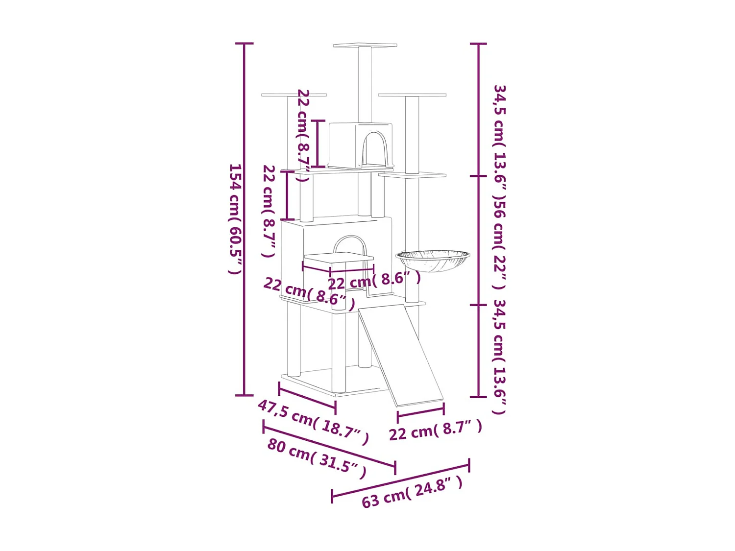 Coeur d'Alene  Arbre à chat avec griffoirs en sisal Gris foncé 154 cm