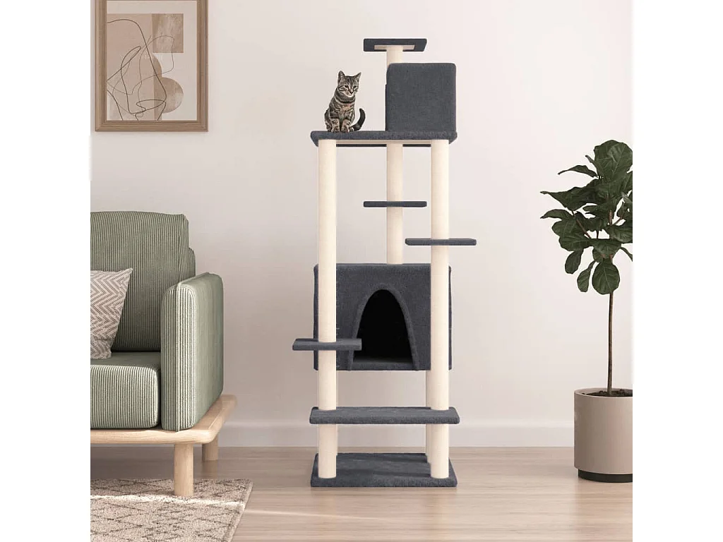 Wundir  Arbre à chat avec griffoirs en sisal Gris foncé 154 cm