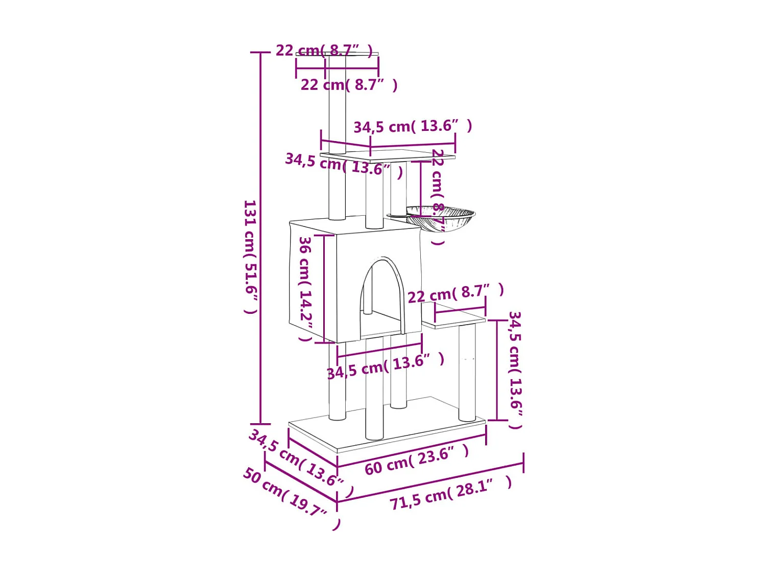 Goryn  Arbre à chat avec griffoirs en sisal Gris clair 131 cm