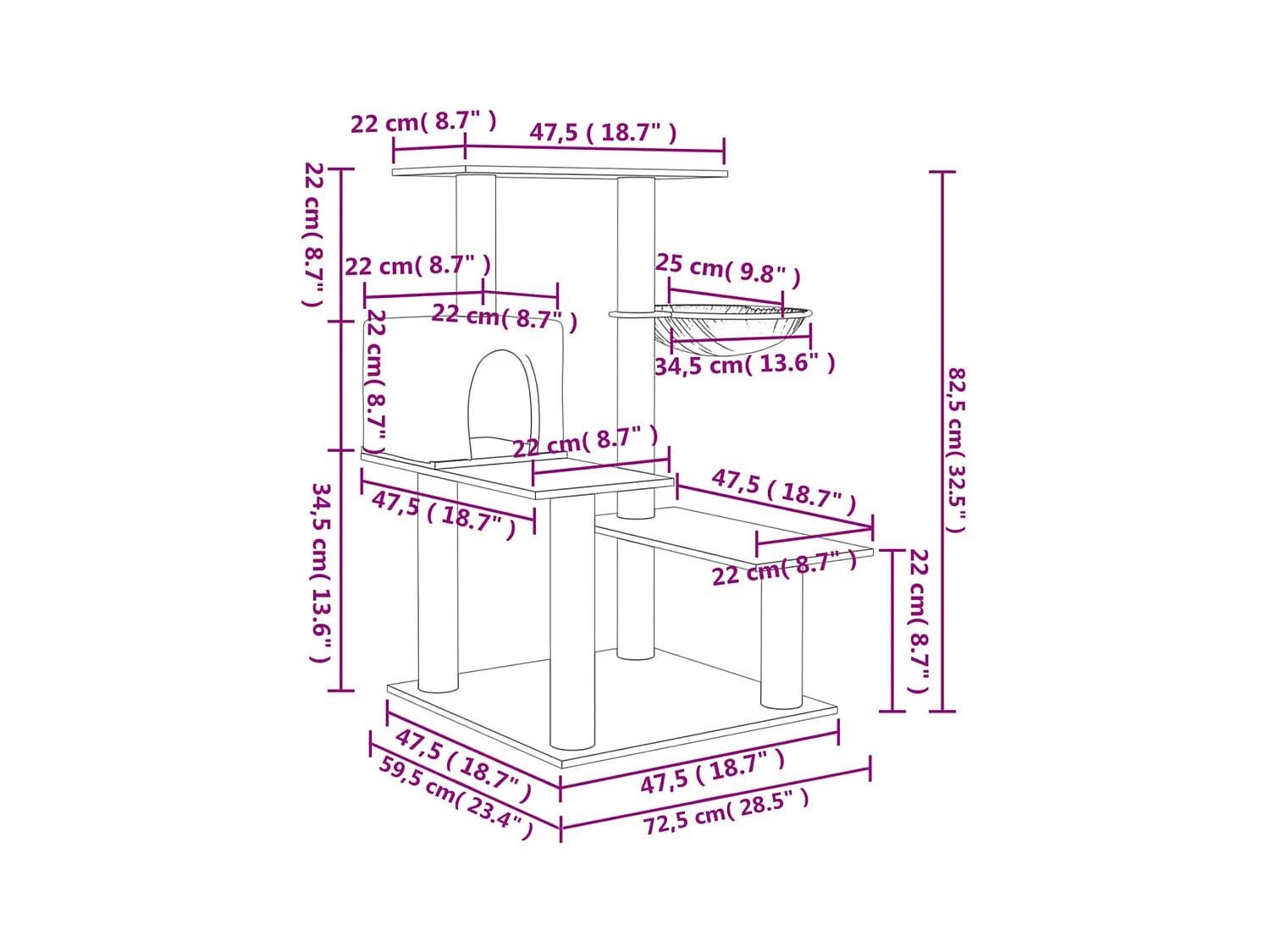 Terrence  Arbre à chat avec griffoirs en sisal gris foncé 82,5 cm