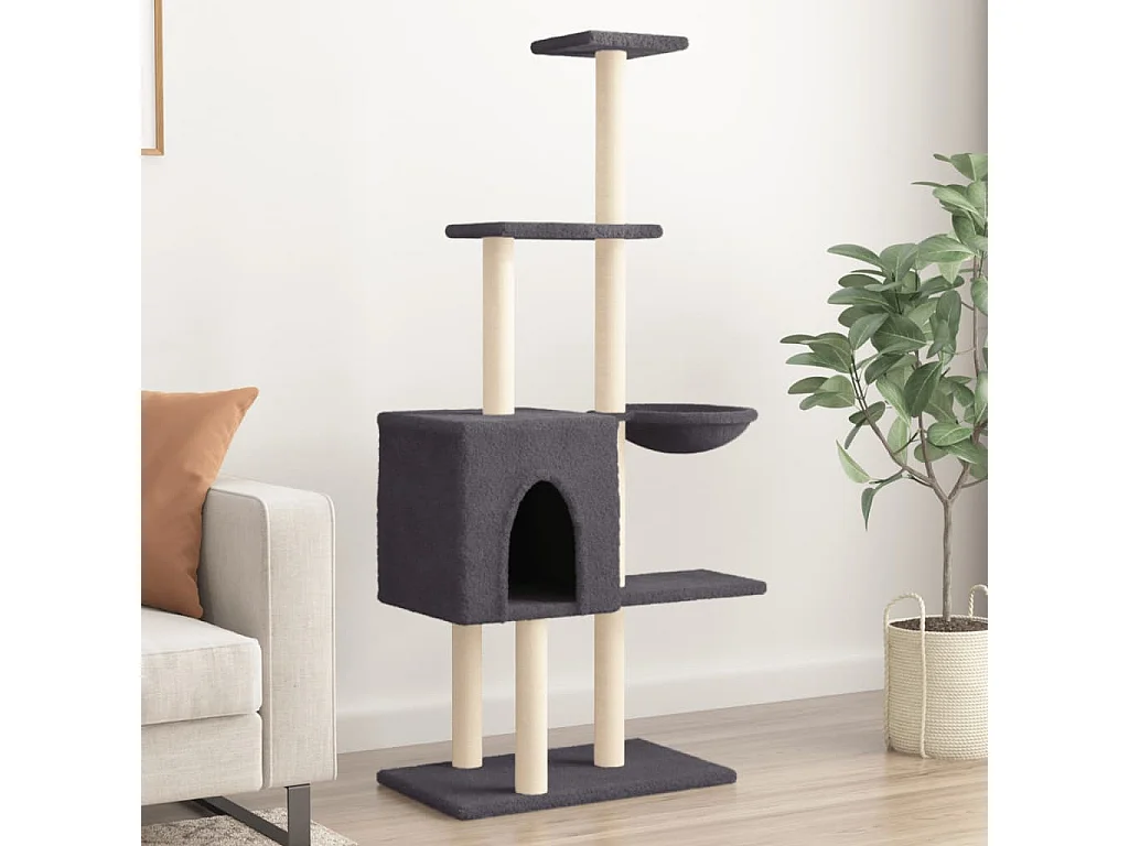 Broughton  Arbre à chat avec griffoirs en sisal Gris foncé 145 cm