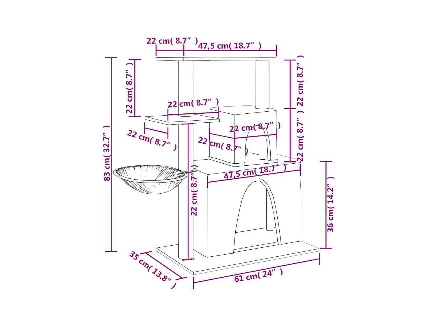 Fort Leonard Wood  Arbre à chat avec griffoirs en sisal Gris clair 83 cm