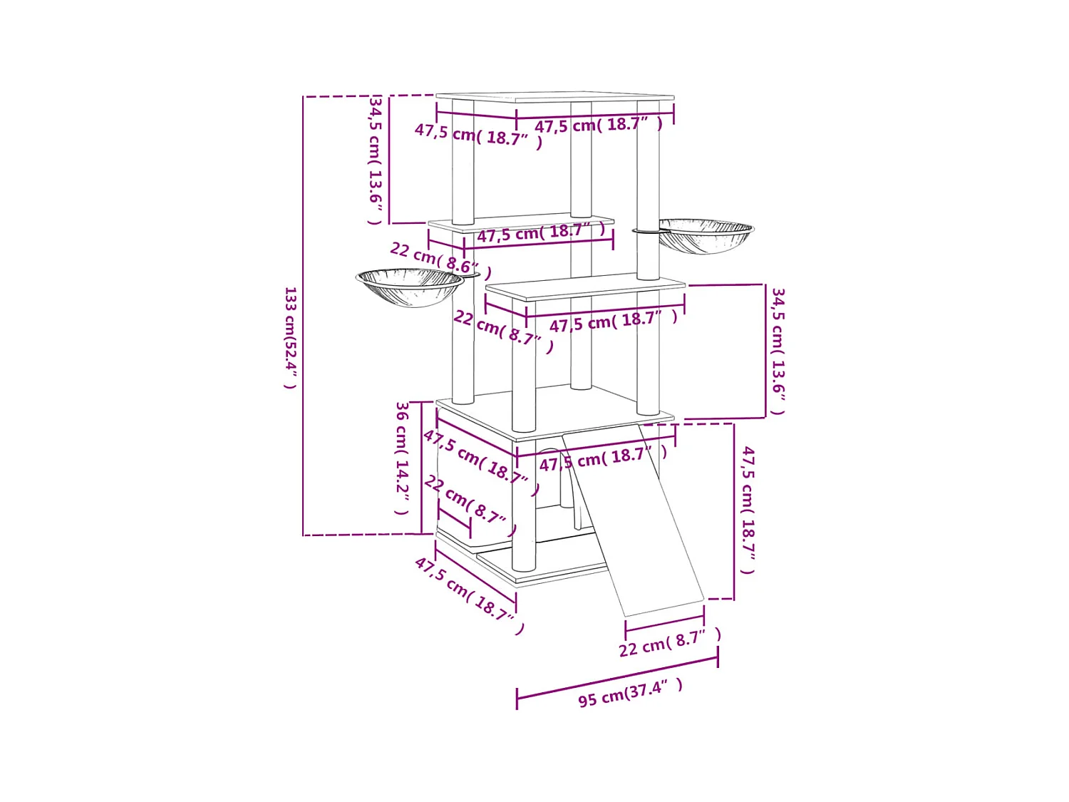 Caithlyn  Arbre à chat avec griffoirs en sisal crème 133 cm