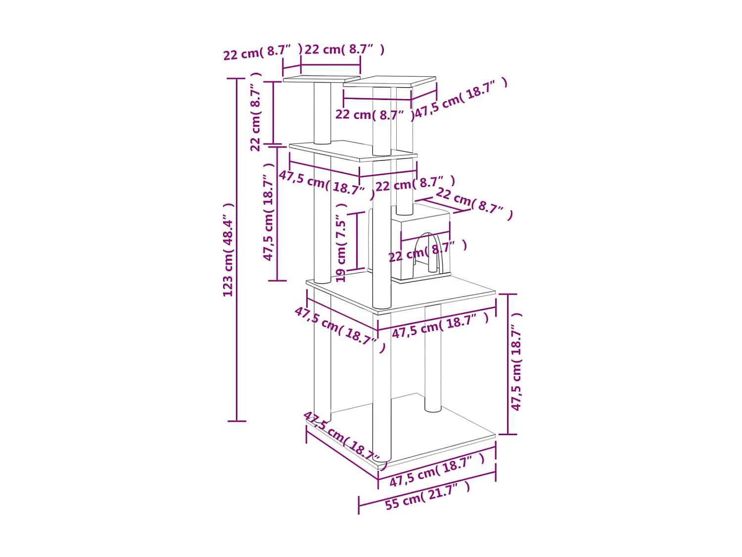 Gudleikr  Arbre à chat avec griffoirs en sisal crème 123 cm