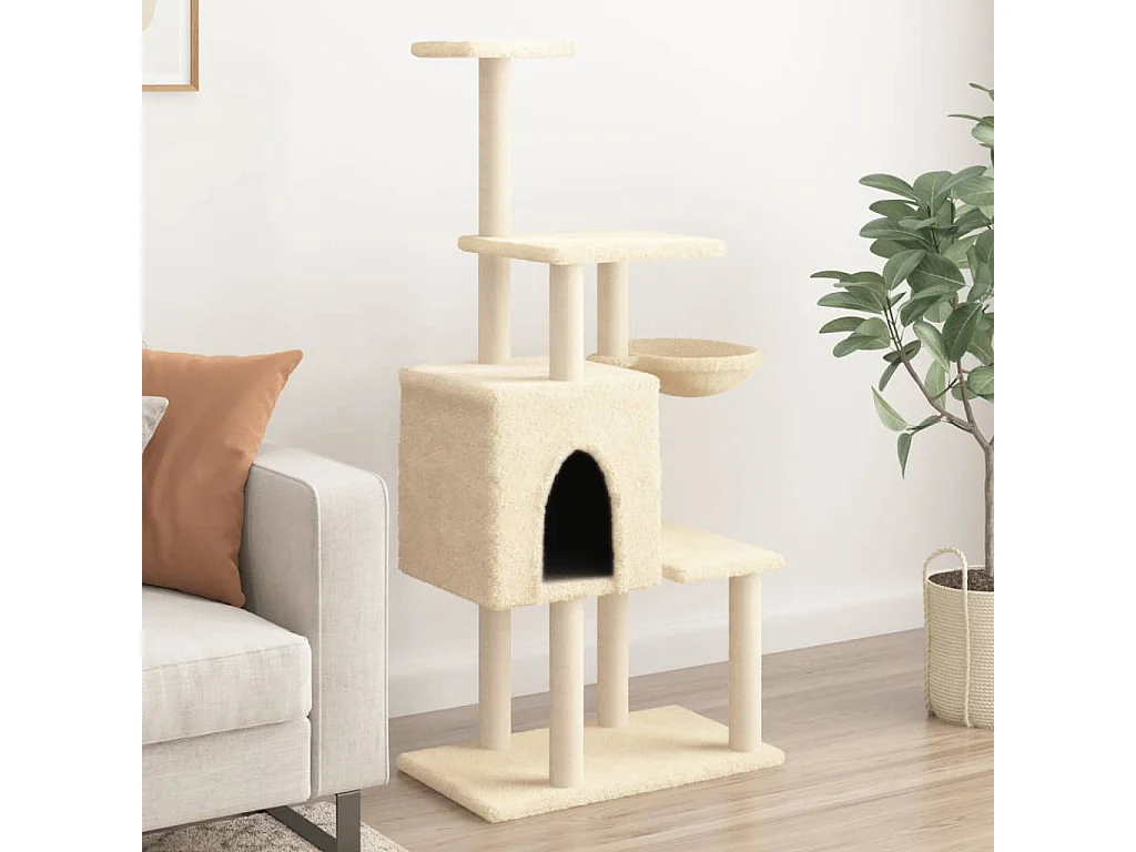Goryn  Arbre à chat avec griffoirs en sisal Crème 131 cm