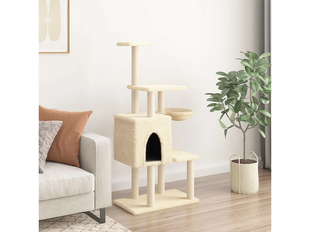 Goryn  Arbre à chat avec griffoirs en sisal Crème 131 cm