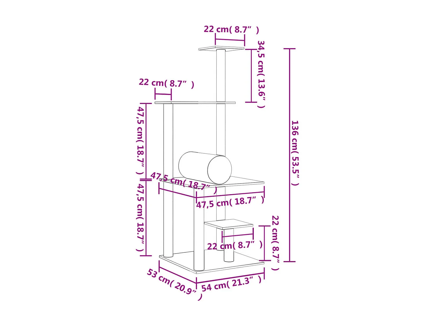 Volya  Arbre à chat avec griffoirs en sisal crème 136 cm