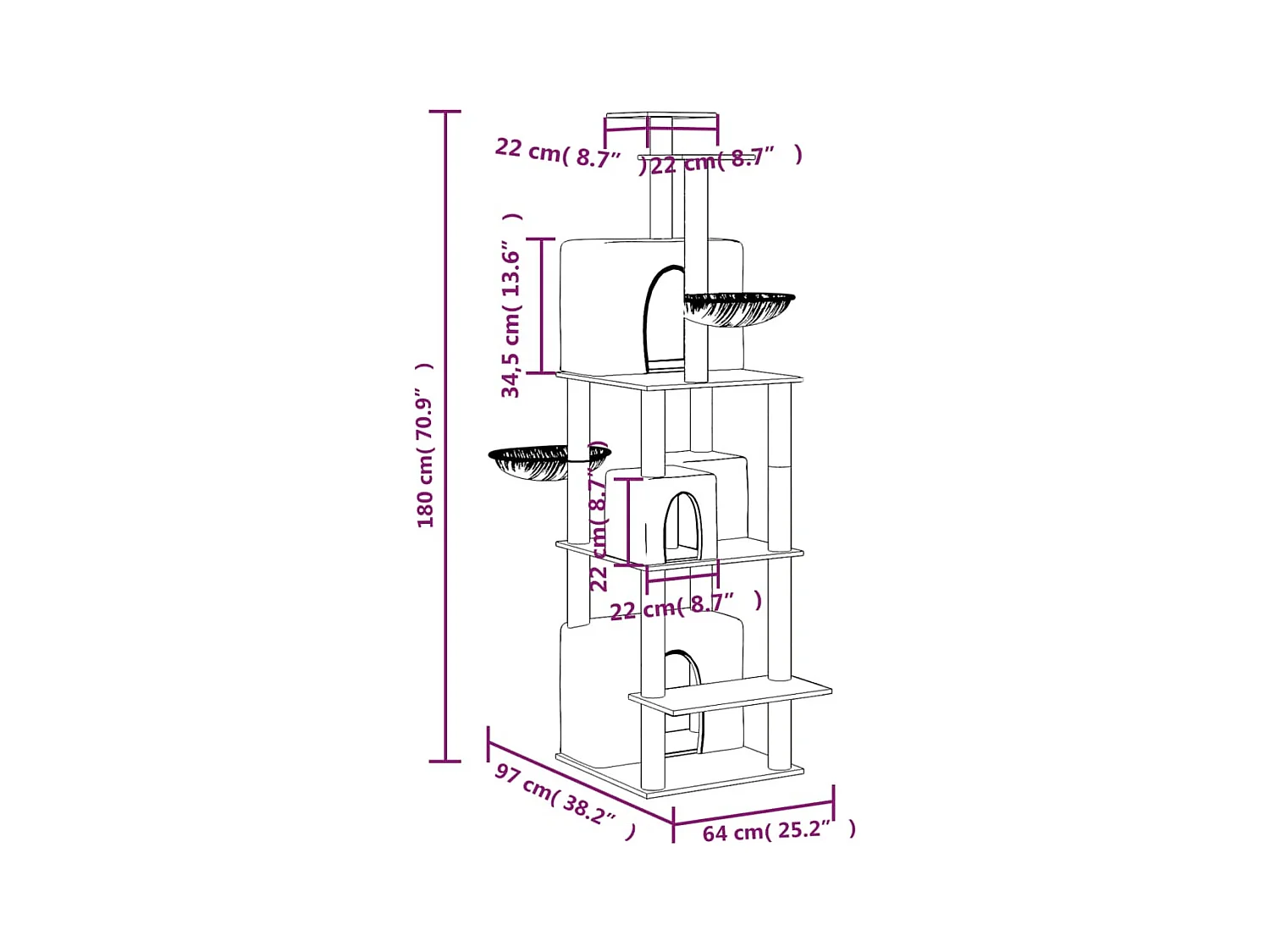 Lorya  Arbre à chat avec griffoirs en sisal Gris clair 180 cm