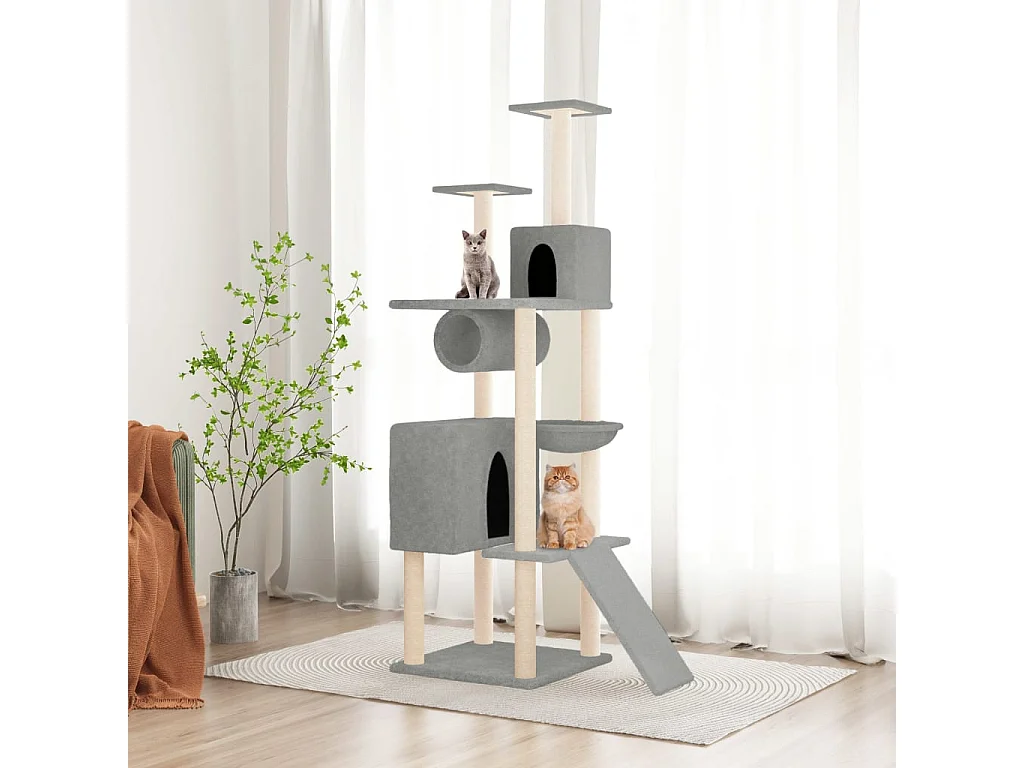 Claire-Adélaïde  Arbre à chat avec griffoirs en sisal Gris clair 168 cm