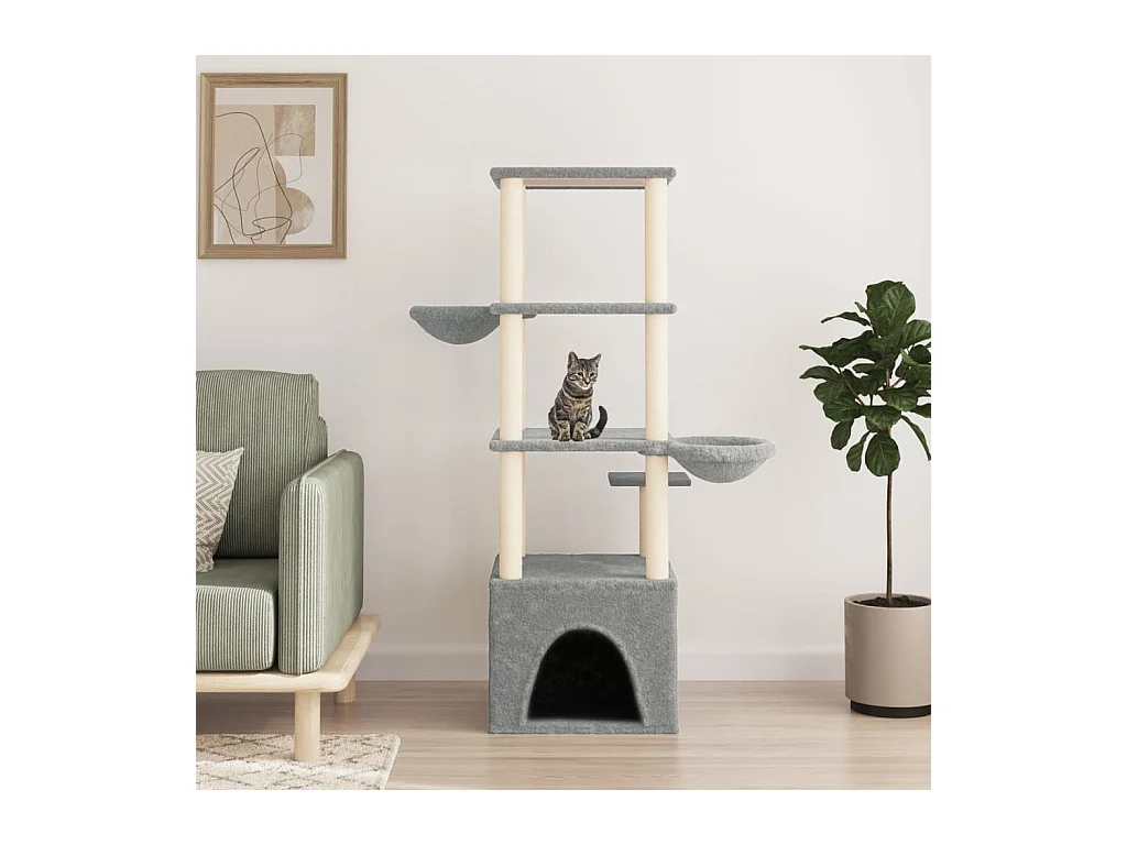 Domenico Salvatore  Arbre à chat avec griffoirs en sisal gris clair 147 cm