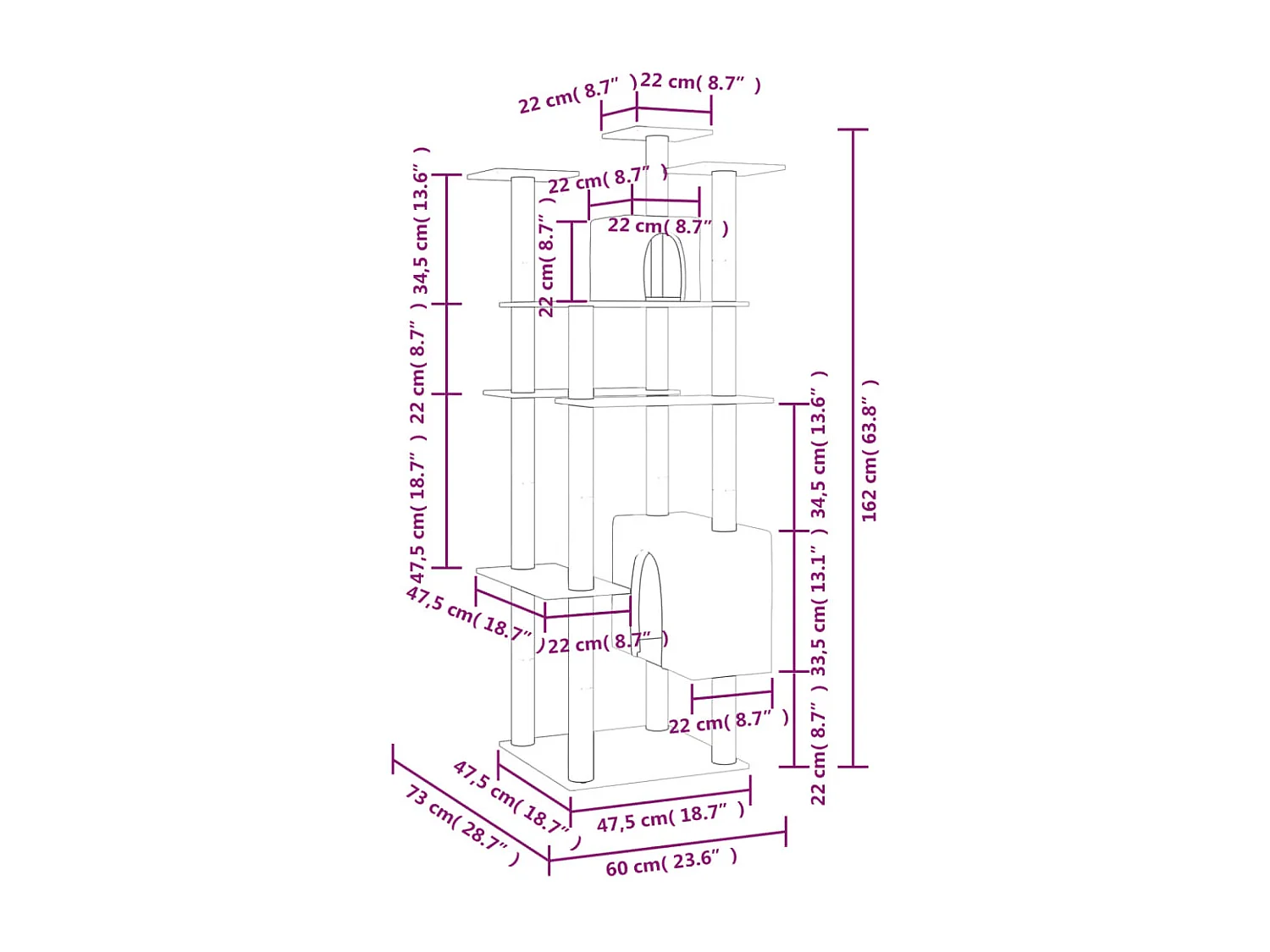 Moss  Arbre à chat avec griffoirs en sisal Gris clair 162 cm