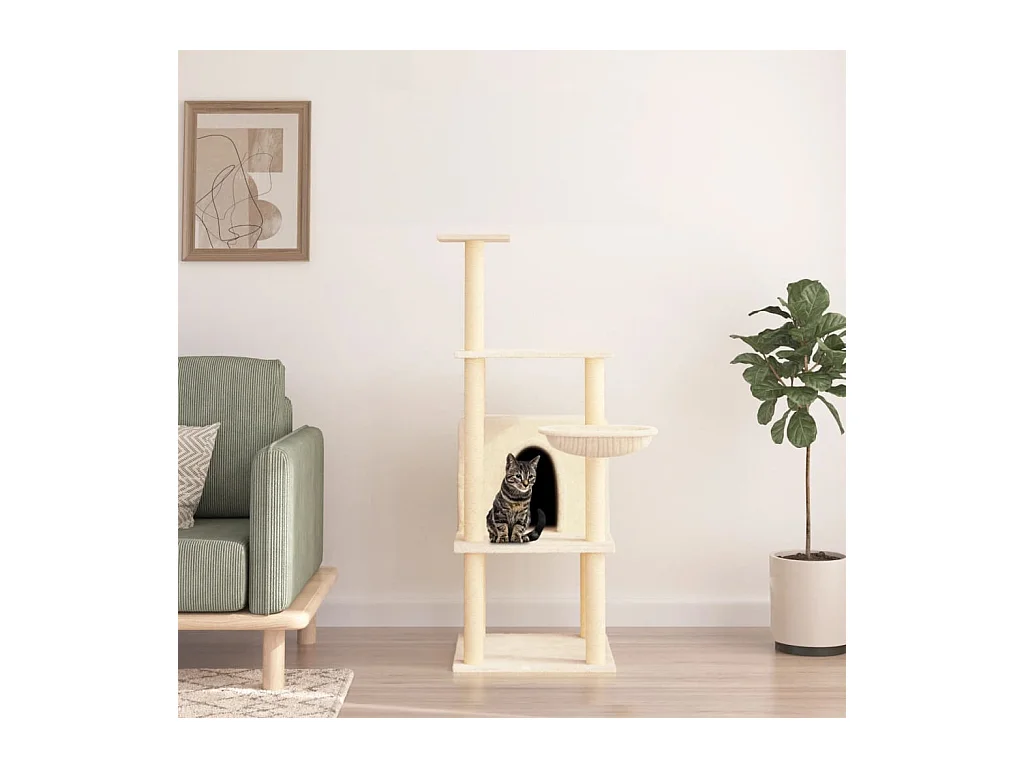 Pierre-Jacques-Paul  Arbre à chat avec griffoirs en sisal crème 132 cm