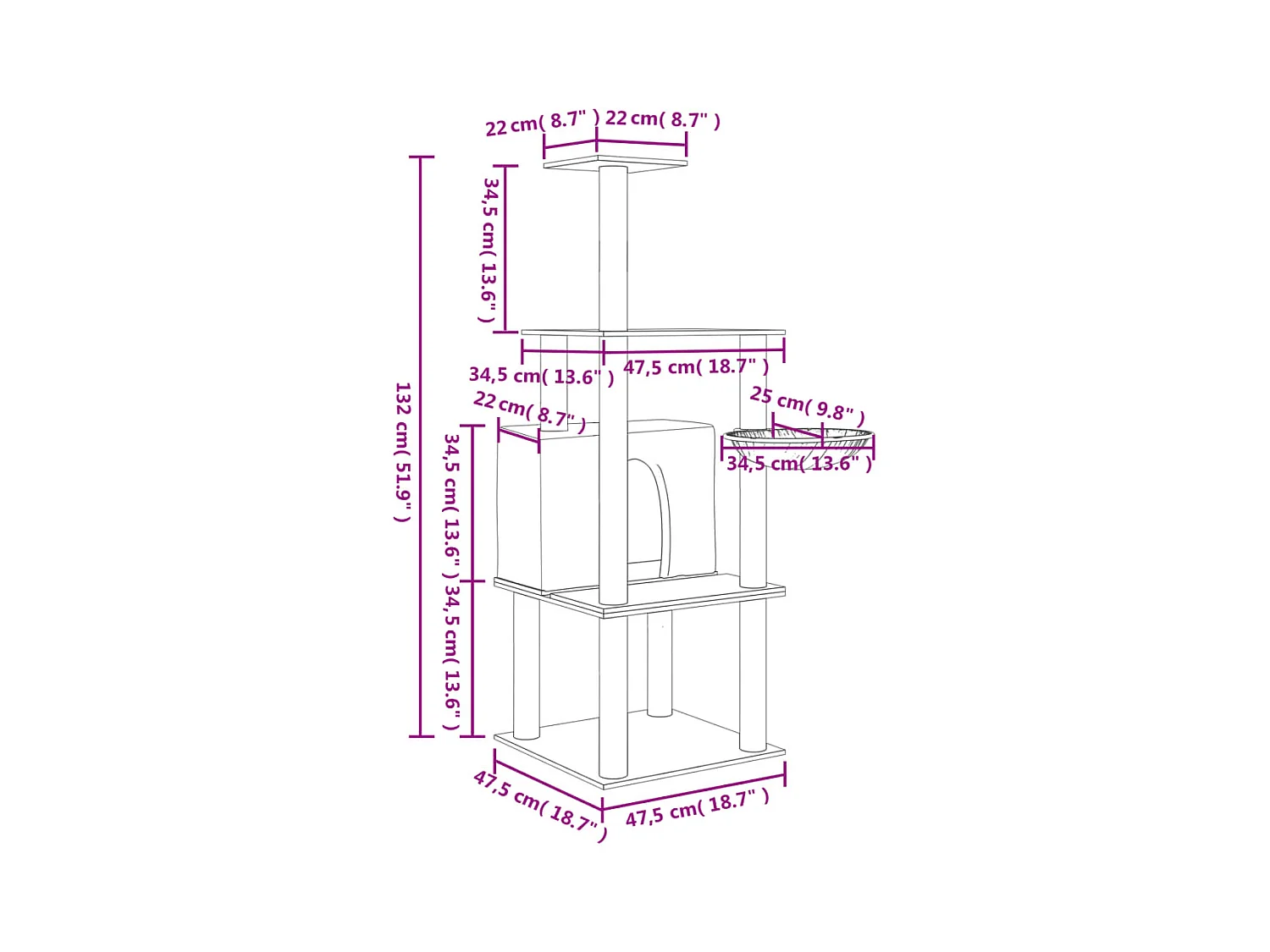 Pierre-Jacques-Paul  Arbre à chat avec griffoirs en sisal crème 132 cm