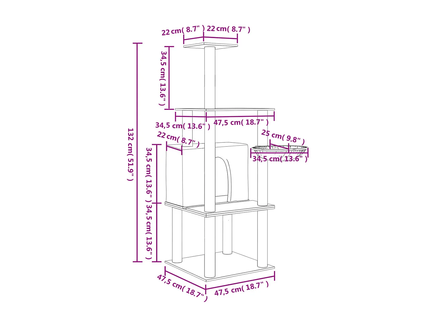Pierre-Jacques-Paul  Arbre à chat avec griffoirs en sisal crème 132 cm