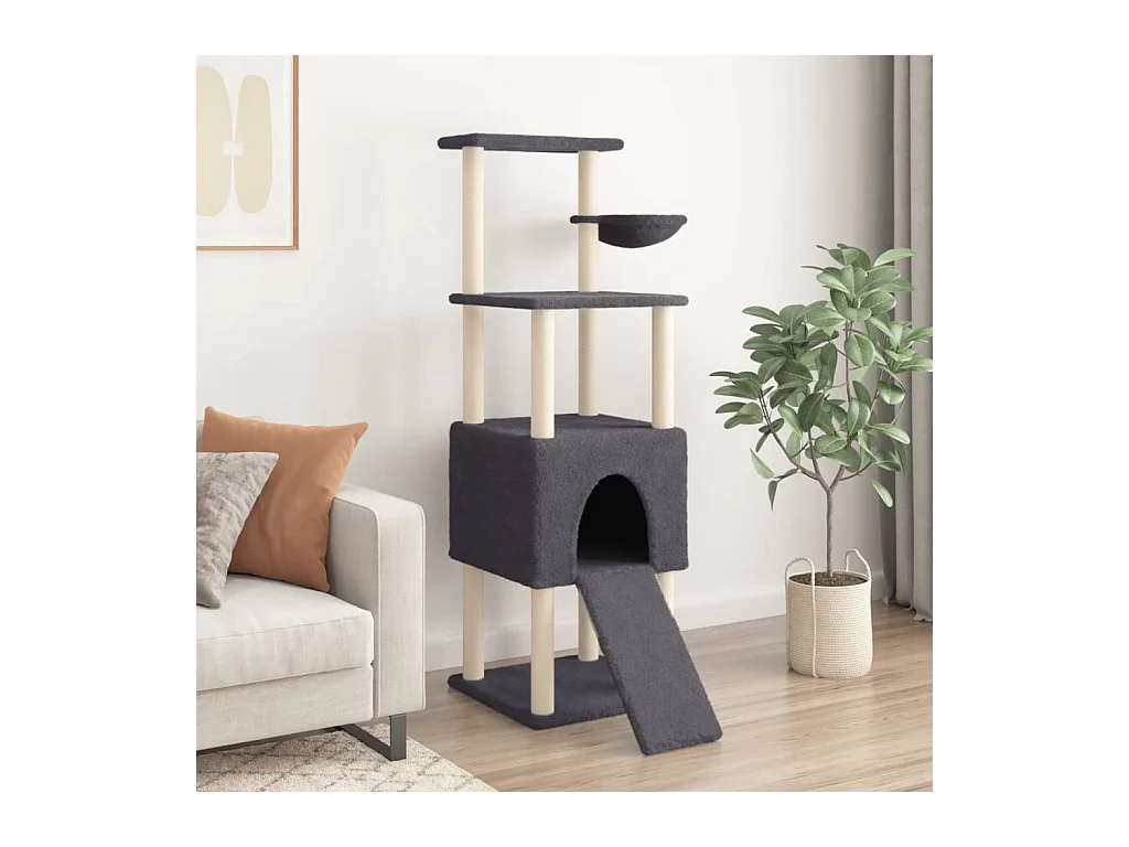 Andøy  Arbre à chat avec griffoirs en sisal Gris foncé 153 cm