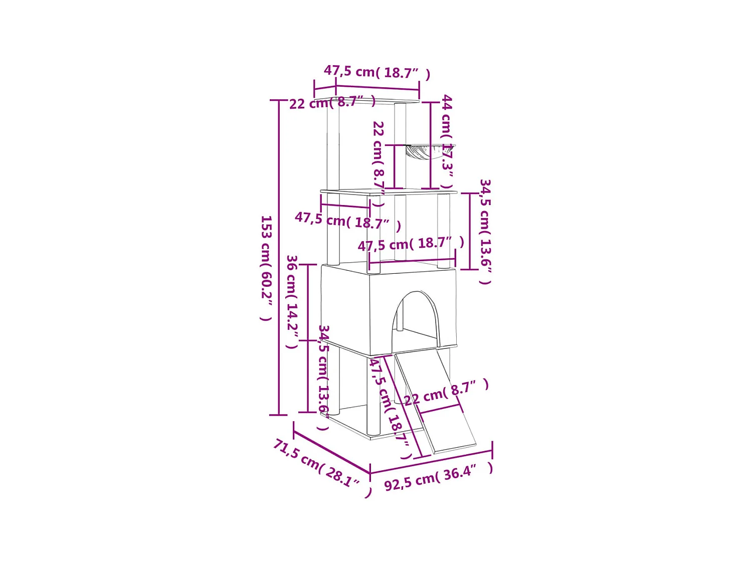Andøy  Arbre à chat avec griffoirs en sisal Gris foncé 153 cm