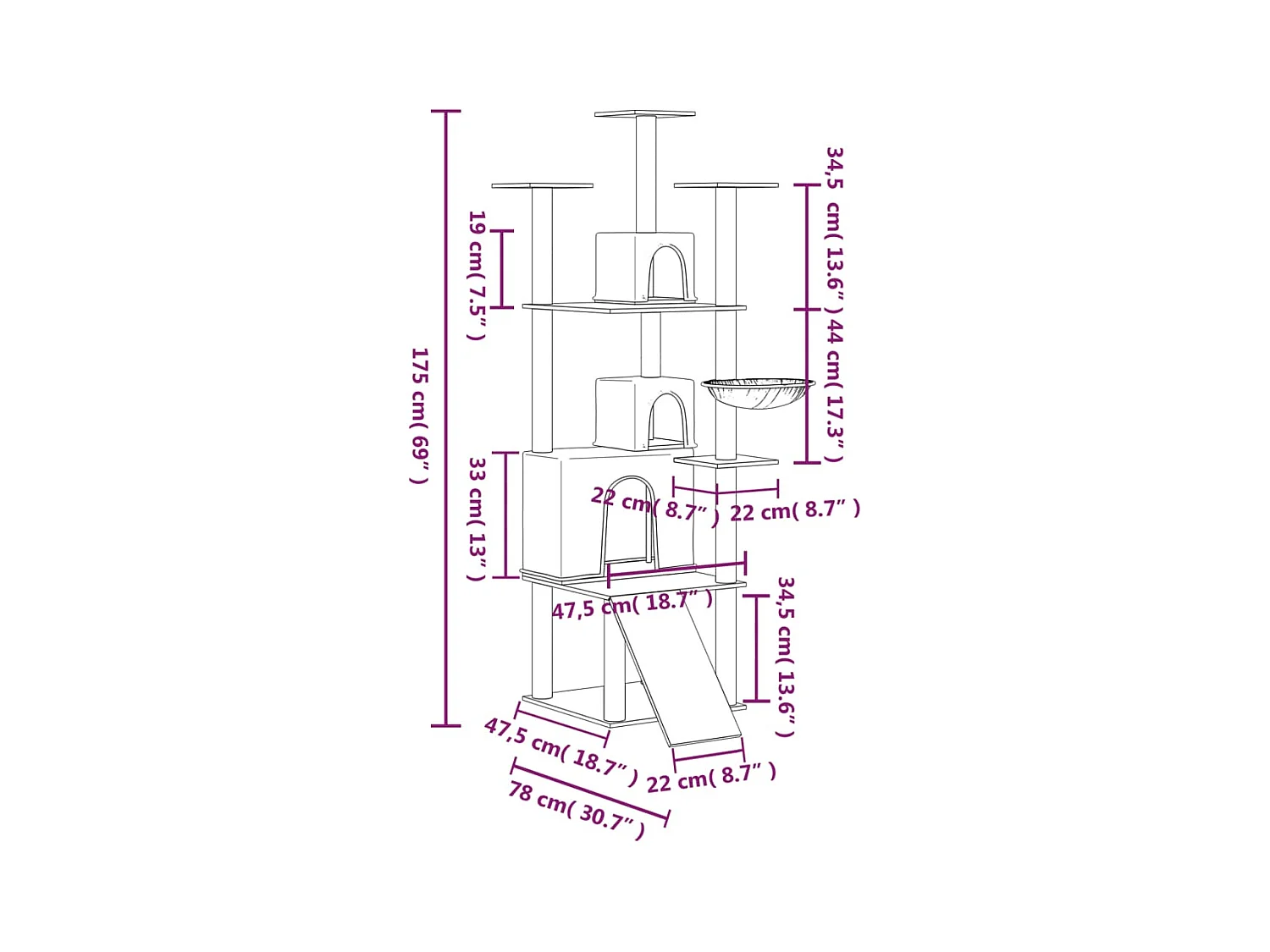 Philippe-Gérard  Arbre à chat avec griffoirs en sisal Gris clair 175 cm