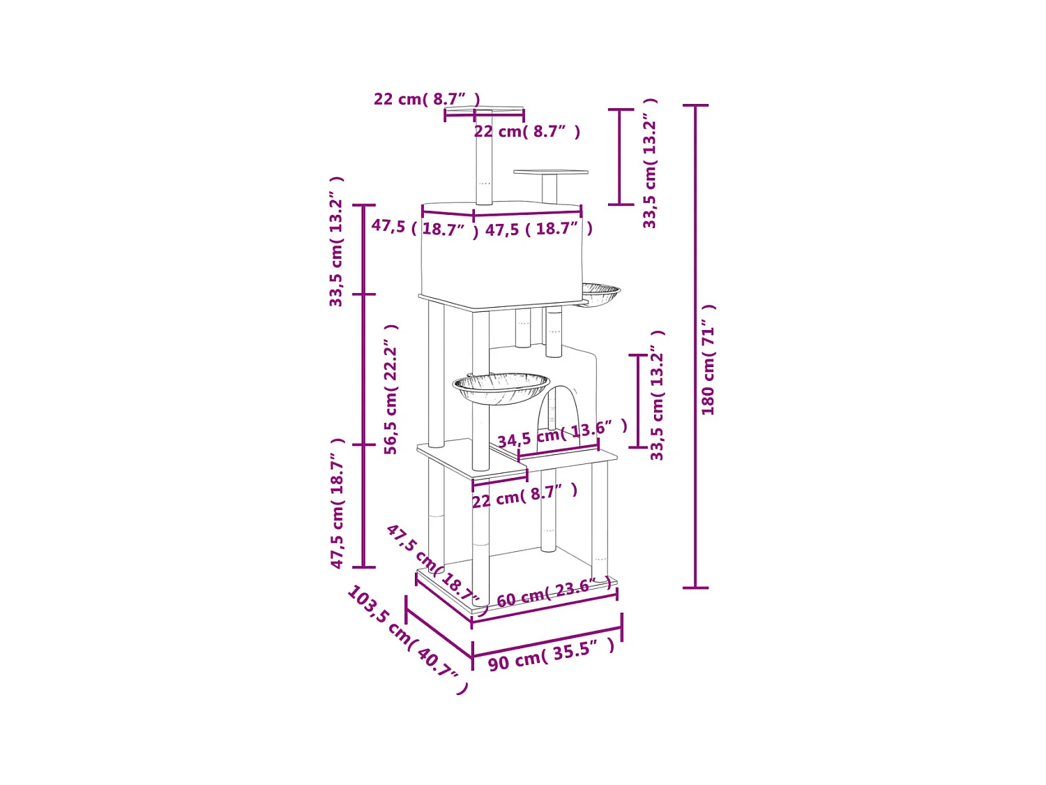 Wibo  Arbre à chat avec griffoirs en sisal Gris clair 180 cm