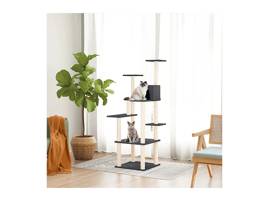 Burchard  Arbre à chat avec griffoirs en sisal Gris foncé 153 cm