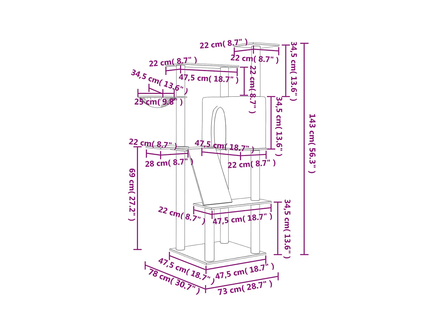 Nyfja  Arbre à chat avec griffoirs en sisal crème 143 cm