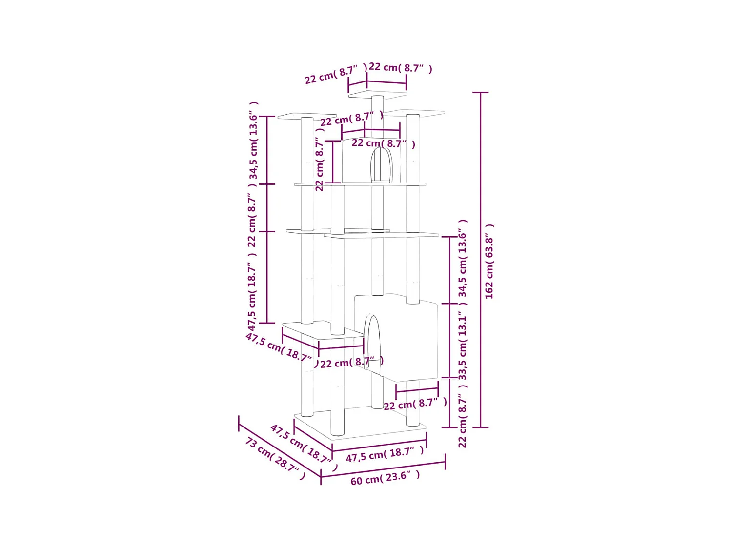 Moss  Arbre à chat avec griffoirs en sisal Gris foncé 162 cm