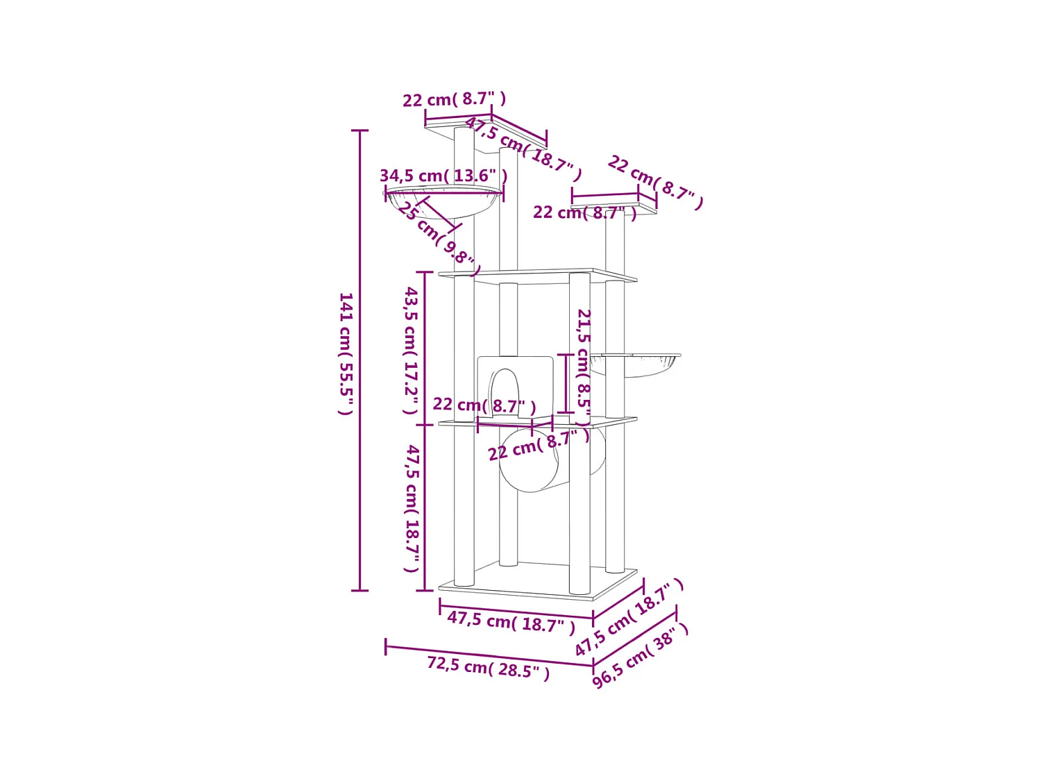 Jean-Maurice  Arbre à chat avec griffoirs en sisal crème 141 cm