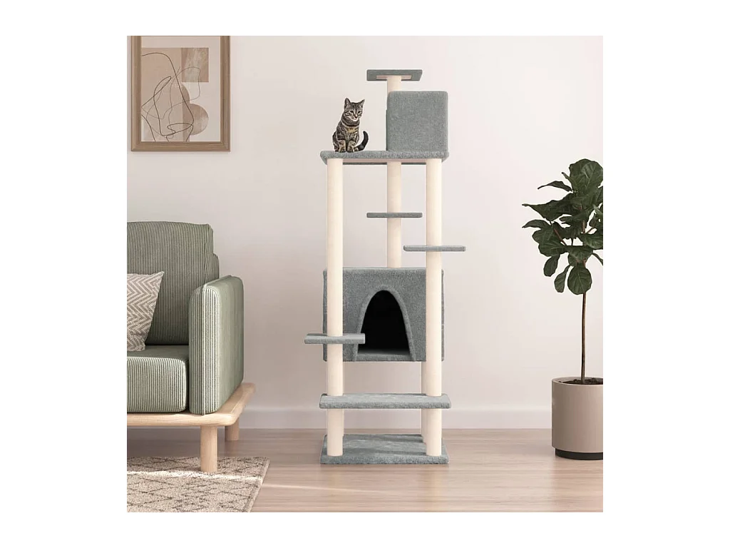 Wundir  Arbre à chat avec griffoirs en sisal Gris clair 154 cm