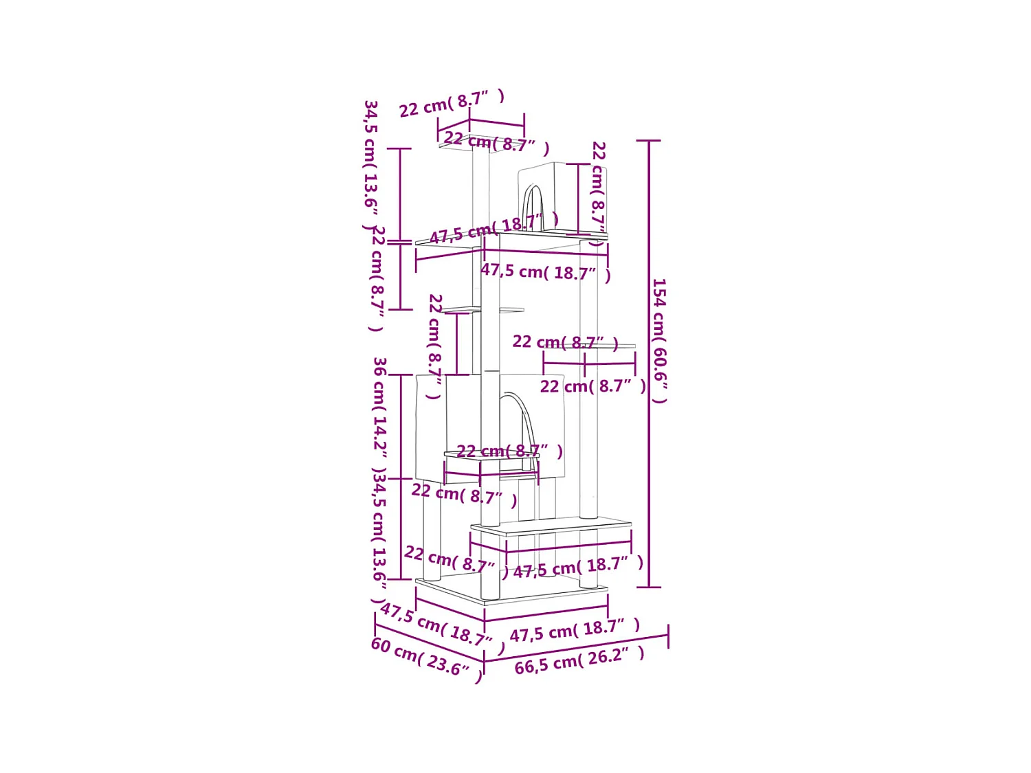 Wundir  Arbre à chat avec griffoirs en sisal Gris clair 154 cm